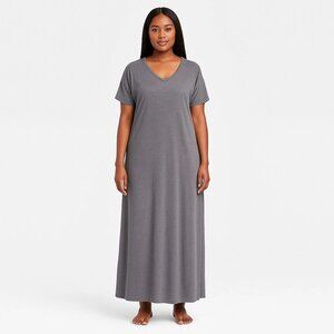 Nemidor Plus Size 26 Gray Maxi Dress Short Sleeve Casual Lounge Stretch